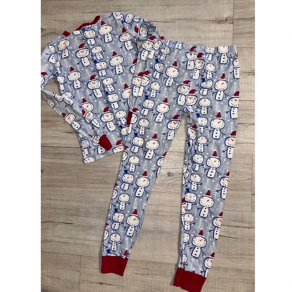 The Childrens Place Kids Snowman Christmas Pajama‎ Set Blue Red Size 12 PJ Set